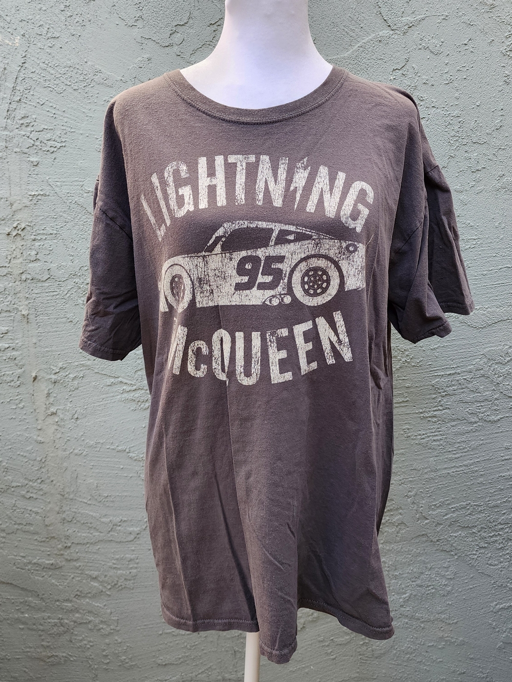 Disney Pixar Cars Lightning McQueen Graphic T-Shirt Gray Faded Size [L]